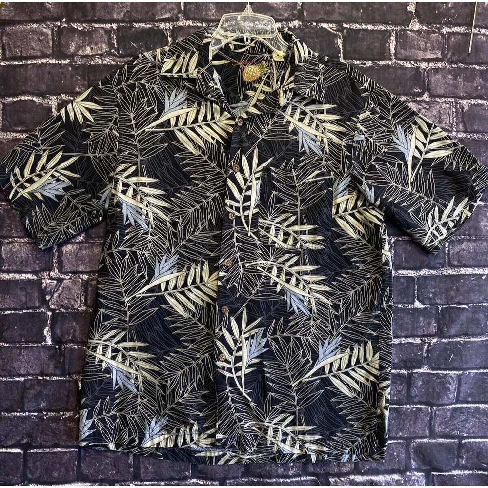 CARIBBEAN‎ Mens Medium Silk Blend Hawaiian Print Shirt Button Front Short Sleeve